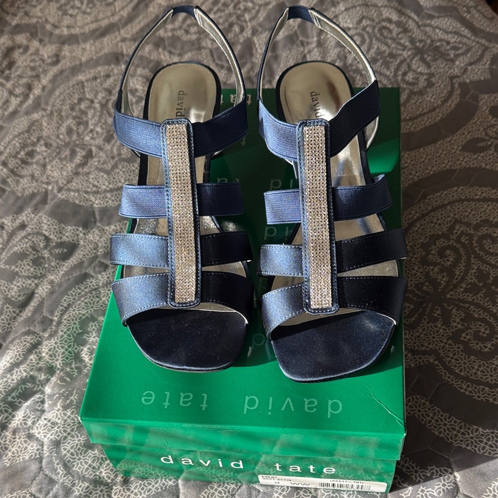 David Tate Navy Strappy Sandals 9WW Worn Once